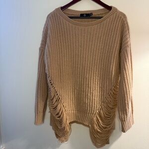 Misguided Beige Distressed Fringe Sweater size 8